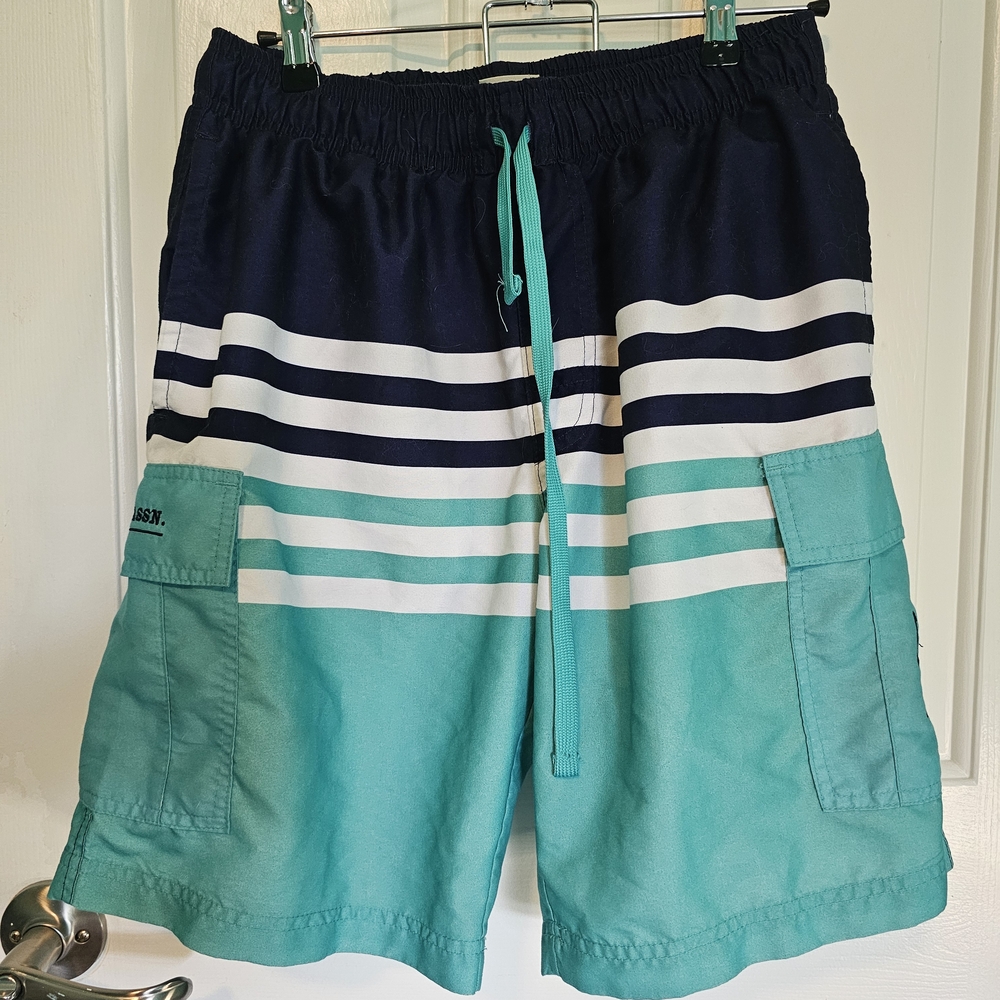 U.S. Polo Assn. Navy and Aqua Striped Board Shorts Men's Sz S